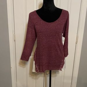 Maurices maroon and ivory blouse w lace accent